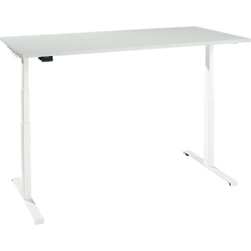 Schreibtisch, elektrisch höhenverstellbar, T-Fuß, B 1800 x T 800 x H 620-1270 mm, lichtgrau/weiß + Memoryschalter