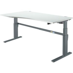 Schreibtisch Komfort, elektrisch höhenverstellbar, Freiform, Ansatz links, C-Fuß, B 1800 x T 1000,00/800 x H 655-1305 mm, lichtgrau/anthrazit