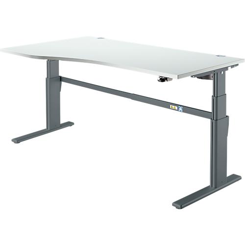 Schreibtisch Komfort, elektrisch höhenverstellbar, Freiform, Ansatz links, C-Fuß, B 1800 x T 1000,00/800 x H 655-1305 mm, lichtgrau/anthrazit