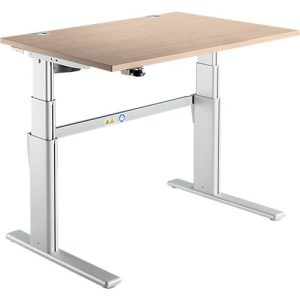 Schreibtisch Komfort, elektrisch höhenverstellbar, Rechteck, C-Fuß, B 1200 x T 800 x H 655-1305 mm, Eiche/weißaluminium RAL 9006