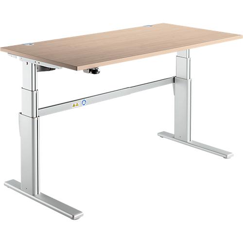 Schreibtisch Komfort, elektrisch höhenverstellbar, Rechteck, C-Fuß, B 1600 x T 800 x H 655-1305 mm, Eiche/weißaluminium RAL 9006
