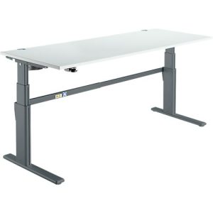 Schreibtisch Komfort, elektrisch höhenverstellbar, Rechteck, C-Fuß, B 1800 x T 800 x H 655-1305 mm, lichtgrau/anthrazit