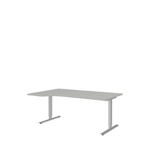 Schreibtisch mit Ansatz BARI, T-Fuß, Ansatz links, B 1800 x T 1000/800 x H 680-820 mm, hellgrau/Alu Schreibtisch mit Ansatz BARI, T-Fuß, Ansatz links, B 1800 x T 1000/800 x H 680-820 mm, hellgrau/Alu