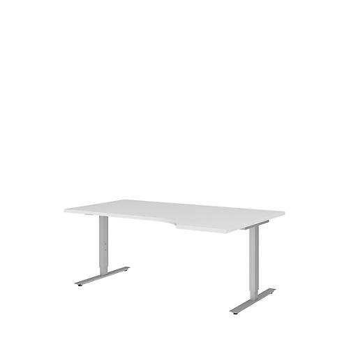 Schreibtisch mit Ansatz BARI, T-Fuß, Ansatz rechts, B 1800 x T 1000/800 x H 680-820 mm, weiß/Alu