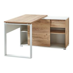 Schreibtisch mit Sideboard LIONI, Rechteck, Kufen, B 1200 x T 1170 x H 750 mm, Navarra Eiche Nachbildung/weiß Schreibtisch mit Sideboard LIONI, Rechteck, Kufen, B 1200 x T 1170 x H 750 mm, Navarra Eiche Nachbildung/weiß