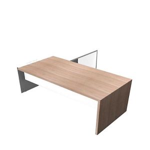 Schreibtisch mit Sideboard X-TIME-WORK, Wange, Rechteck, Anbau weiß, rechts, B 2200 x T 2200 x H 730 mm, Ulme
