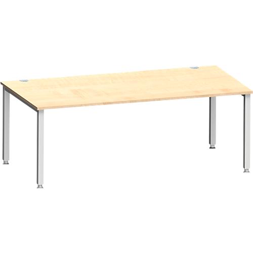 Schreibtisch MODENA FLEX, Rechteck, 4-Fuß Quadratrohr, B 2000 x T 1000 x H 720-820 mm, Ahorn/weißaluminium