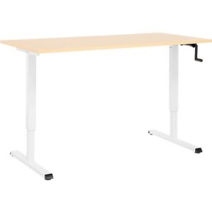 Schreibtisch Multiflex, manuell höhenverstellbar mit Kurbel, B 1600 x T 800 x H 700-1180 mm, Ahorn/weiß