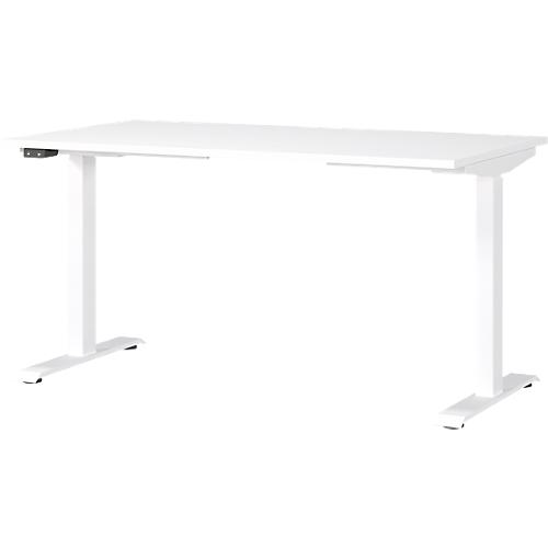 Schreibtisch Porto, elektrisch höhenverstellbar, T-Fuß, B 1400 x T 800 x H 720-1200 mm, weiß/weiß + Memory-USB-Panel