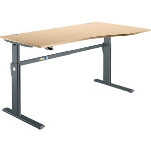 Schreibtisch Standard, elektrisch höhenverstellbar, Freiform, Ansatz rechts, C-Fuß, B 1800 x T 1000/800 x H 725-1185 mm, Ahorn/anthrazit
