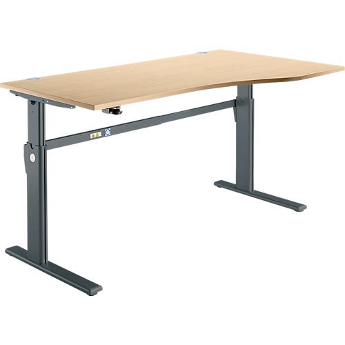 Schreibtisch Standard, elektrisch höhenverstellbar, Freiform, Ansatz rechts, C-Fuß, B 1800 x T 1000/800 x H 725-1185 mm, Ahorn/anthrazit