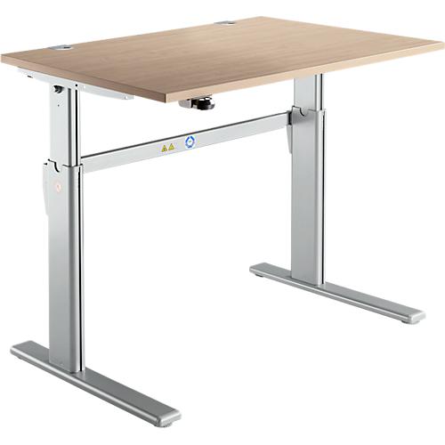 Schreibtisch Standard, elektrisch höhenverstellbar, Rechteck, C-Fuß, B 1200 x T 800 x H 725-1185 mm, Eiche/weißaluminium RAL 9006
