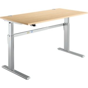 Schreibtisch Standard, elektrisch höhenverstellbar, Rechteck, C-Fuß, B 1600 x T 800 x H 725-1185 mm, Ahorn/weißaluminium RAL 9006 Schreibtisch Standard, elektrisch höhenverstellbar, Rechteck, C-Fuß, B 1600 x T 800 x H 725-1185 mm, Ahorn/weißaluminium RAL 9006