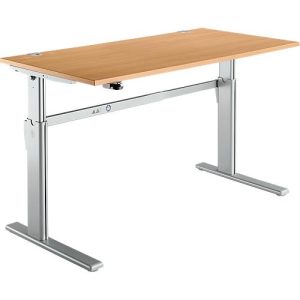 Schreibtisch Standard, elektrisch höhenverstellbar, Rechteck, C-Fuß, B 1600 x T 800 x H 725-1185 mm, Buche/weißaluminium RAL 9006 Schreibtisch Standard, elektrisch höhenverstellbar, Rechteck, C-Fuß, B 1600 x T 800 x H 725-1185 mm, Buche/weißaluminium RAL 9006