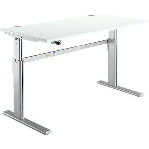 Schreibtisch Standard, elektrisch höhenverstellbar, Rechteck, C-Fuß, B 1600 x T 800 x H 725-1185 mm, lichtgrau/weißaluminium RAL 9006 Schreibtisch Standard, elektrisch höhenverstellbar, Rechteck, C-Fuß, B 1600 x T 800 x H 725-1185 mm, lichtgrau/weißaluminium RAL 9006