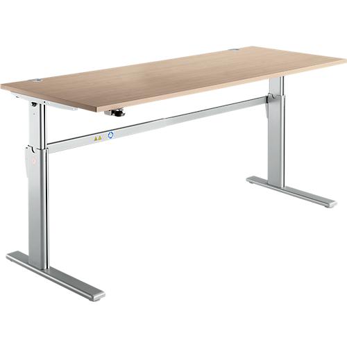 Schreibtisch Standard, elektrisch höhenverstellbar, Rechteck, C-Fuß, B 1800 x T 800 x H 725-1185 mm, Eiche/weißaluminium RAL 9006