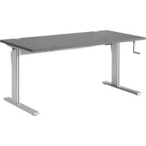 Schreibtisch Standard, rechteckig, manuell per Kurbel höhenverstellbar, C-Fuß, B 1200 x T 800 x H 728-1188 mm, graphit/weißaluminium Schreibtisch Standard, rechteckig, manuell per Kurbel höhenverstellbar, C-Fuß, B 1200 x T 800 x H 728-1188 mm, graphit/weißaluminium