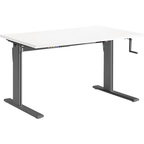 Schreibtisch Standard, rechteckig, manuell per Kurbel höhenverstellbar, C-Fuß, B 1200 x T 800 x H 728-1188 mm, weiß/anthrazit