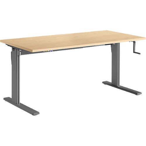 Schreibtisch Standard, rechteckig, manuell per Kurbel höhenverstellbar, C-Fuß, B 1600 x T 800 x H 728-1188 mm, Ahorn-Dekor/anthrazit