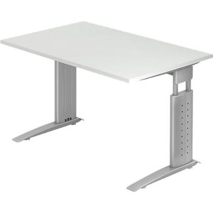 Schreibtisch TARVIS, C-Fuß, Rechteck, B 1200 mm, Gestell silber, höhenverstellbar, lichtgrau