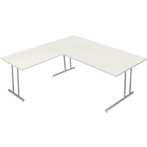 Schreibtisch Toledo, mit Anbautisch, höhenverstellbar, C-Fuß, B 2000 x T 1000 mm, weiß Schreibtisch Toledo, mit Anbautisch, höhenverstellbar, C-Fuß, B 2000 x T 1000 mm, weiß