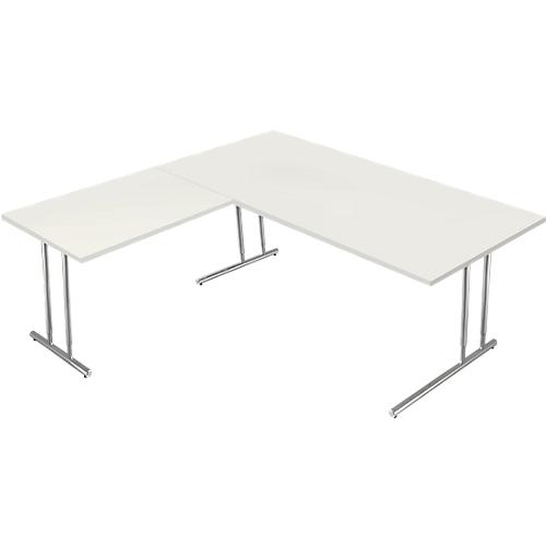 Schreibtisch Toledo, mit Anbautisch, höhenverstellbar, C-Fuß, B 2000 x T 1000 mm, weiß