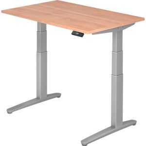 Schreibtisch TOPAS LINE, elektrisch höhenverstellbar, C-Fuß, B 1200 x T 800 x H 650-1300 mm, Nussbaum/weißaluminium + Memoryschalter, Kabelkanal Schreibtisch TOPAS LINE, elektrisch höhenverstellbar, C-Fuß, B 1200 x T 800 x H 650-1300 mm, Nussbaum/weißaluminium + Memoryschalter, Kabelkanal