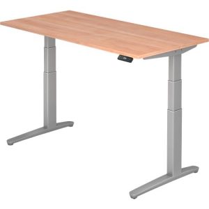 Schreibtisch TOPAS LINE, elektrisch höhenverstellbar, C-Fuß, B 1600 x T 800 x H 650-1300 mm, Nussbaum/alusilber + Memoryschalter, Kabelkanal Schreibtisch TOPAS LINE, elektrisch höhenverstellbar, C-Fuß, B 1600 x T 800 x H 650-1300 mm, Nussbaum/alusilber + Memoryschalter, Kabelkanal