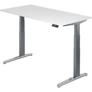 Schreibtisch TOPAS LINE, elektrisch höhenverstellbar, C-Fuß, B 1600 x T 800 x H 650-1300 mm, weiß/graphit + Memoryschalter, Kabelkanal Schreibtisch TOPAS LINE, elektrisch höhenverstellbar, C-Fuß, B 1600 x T 800 x H 650-1300 mm, weiß/graphit + Memoryschalter, Kabelkanal