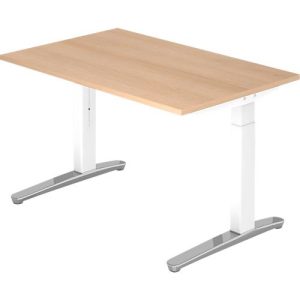 Schreibtisch TOPAS LINE, manuell höheneinstellbar, B 1200 mm, Eiche/weiß/alu poliert Schreibtisch TOPAS LINE, manuell höheneinstellbar, B 1200 mm, Eiche/weiß/alu poliert