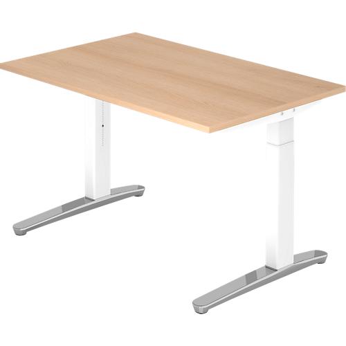 Schreibtisch TOPAS LINE, manuell höheneinstellbar, B 1200 mm, Eiche/weiß/alu poliert