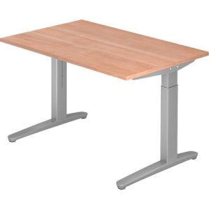Schreibtisch TOPAS LINE, manuell höheneinstellbar, B 1200 mm, Nussbaum/silber/silber Schreibtisch TOPAS LINE, manuell höheneinstellbar, B 1200 mm, Nussbaum/silber/silber