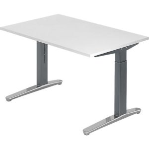 Schreibtisch TOPAS LINE, manuell höheneinstellbar, B 1200 mm, weiß/graphit/alu poliert Schreibtisch TOPAS LINE, manuell höheneinstellbar, B 1200 mm, weiß/graphit/alu poliert