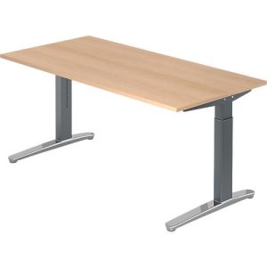 Schreibtisch TOPAS LINE, manuell höheneinstellbar, B 1600 mm, Eiche/graphit/alu poliert Schreibtisch TOPAS LINE, manuell höheneinstellbar, B 1600 mm, Eiche/graphit/alu poliert