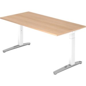 Schreibtisch TOPAS LINE, manuell höheneinstellbar, B 1600 mm, Eiche/weiß/alu poliert Schreibtisch TOPAS LINE, manuell höheneinstellbar, B 1600 mm, Eiche/weiß/alu poliert