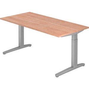 Schreibtisch TOPAS LINE, manuell höheneinstellbar, B 1600 mm, Nussbaum/silber/silber Schreibtisch TOPAS LINE, manuell höheneinstellbar, B 1600 mm, Nussbaum/silber/silber