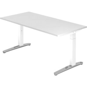 Schreibtisch TOPAS LINE, manuell höheneinstellbar, B 1600 mm, weiß/weiß/alu poliert Schreibtisch TOPAS LINE, manuell höheneinstellbar, B 1600 mm, weiß/weiß/alu poliert