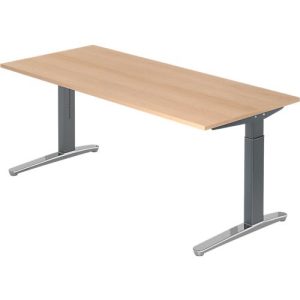 Schreibtisch TOPAS LINE, manuell höheneinstellbar, B 1800 mm, Eiche/graphit/alu poliert Schreibtisch TOPAS LINE, manuell höheneinstellbar, B 1800 mm, Eiche/graphit/alu poliert