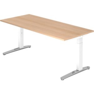 Schreibtisch TOPAS LINE, manuell höheneinstellbar, B 1800 mm, Eiche/weiß/alu poliert Schreibtisch TOPAS LINE, manuell höheneinstellbar, B 1800 mm, Eiche/weiß/alu poliert