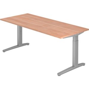 Schreibtisch TOPAS LINE, manuell höheneinstellbar, B 1800 mm, Nussbaum/silber/silber Schreibtisch TOPAS LINE, manuell höheneinstellbar, B 1800 mm, Nussbaum/silber/silber