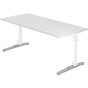 Schreibtisch TOPAS LINE, manuell höheneinstellbar, B 1800 mm, weiß/weiß/alu poliert Schreibtisch TOPAS LINE, manuell höheneinstellbar, B 1800 mm, weiß/weiß/alu poliert