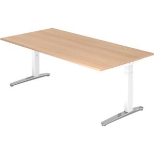 Schreibtisch TOPAS LINE, manuell höheneinstellbar, B 2000 mm, Eiche/weiß/alu poliert Schreibtisch TOPAS LINE, manuell höheneinstellbar, B 2000 mm, Eiche/weiß/alu poliert