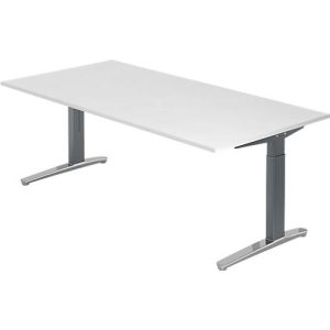 Schreibtisch TOPAS LINE, manuell höheneinstellbar, B 2000 mm, weiß/graphit/alu poliert Schreibtisch TOPAS LINE, manuell höheneinstellbar, B 2000 mm, weiß/graphit/alu poliert