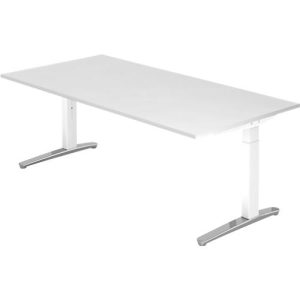 Schreibtisch TOPAS LINE, manuell höheneinstellbar, B 2000 mm, weiß/weiß/alu poliert Schreibtisch TOPAS LINE, manuell höheneinstellbar, B 2000 mm, weiß/weiß/alu poliert