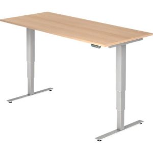 Schreibtisch ULM, elektrisch höhenverstellbar, Rechteck, T-Fuß, B 1800 x T 800 x H 625-1275 mm, Eiche/weißalu + Memoryschalter Schreibtisch ULM, elektrisch höhenverstellbar, Rechteck, T-Fuß, B 1800 x T 800 x H 625-1275 mm, Eiche/weißalu + Memoryschalter