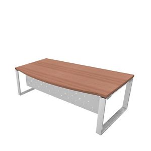 Schreibtisch X-TIME-WORK, Kufengestell, Rundbogen, B 2000 x T 900 x H 740 mm, Nuss-Canaletto-Dekor/Weiß Schreibtisch X-TIME-WORK, Kufengestell, Rundbogen, B 2000 x T 900 x H 740 mm, Nuss-Canaletto-Dekor/Weiß