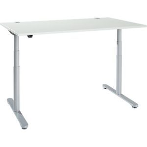 Schreibtisch, zweistufig elektrisch höhenverstellbar, T-Fuß Rundrohr, B 1600 x T 800 x H 634-1294 mm, lichtgrau/weißaluminium Schreibtisch, zweistufig elektrisch höhenverstellbar, T-Fuß Rundrohr, B 1600 x T 800 x H 634-1294 mm, lichtgrau/weißaluminium