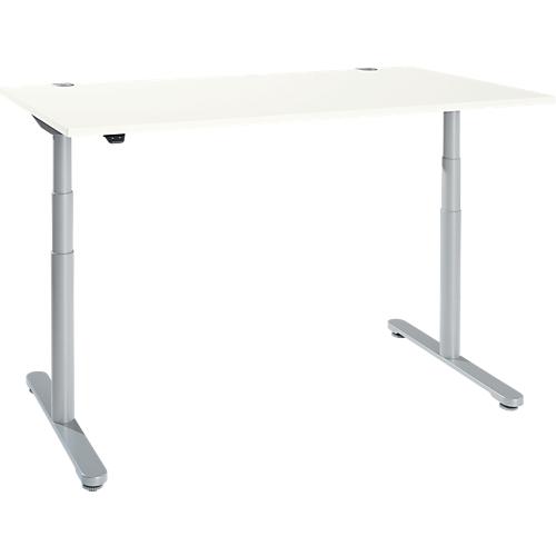 Schreibtisch, zweistufig elektrisch höhenverstellbar, T-Fuß Rundrohr, B 1600 x T 800 x H 634-1294 mm, weiß/weißaluminium