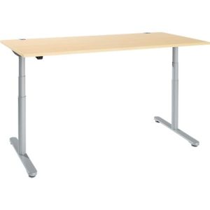Schreibtisch, zweistufig elektrisch höhenverstellbar, T-Fuß Rundrohr, B 1800 x T 800 x H 634-1294 mm, Ahorn/weißaluminium Schreibtisch, zweistufig elektrisch höhenverstellbar, T-Fuß Rundrohr, B 1800 x T 800 x H 634-1294 mm, Ahorn/weißaluminium