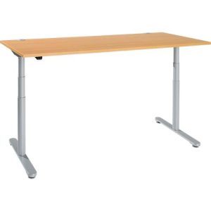 Schreibtisch, zweistufig elektrisch höhenverstellbar, T-Fuß Rundrohr, B 1800 x T 800 x H 634-1294 mm, Buche/weißaluminium Schreibtisch, zweistufig elektrisch höhenverstellbar, T-Fuß Rundrohr, B 1800 x T 800 x H 634-1294 mm, Buche/weißaluminium